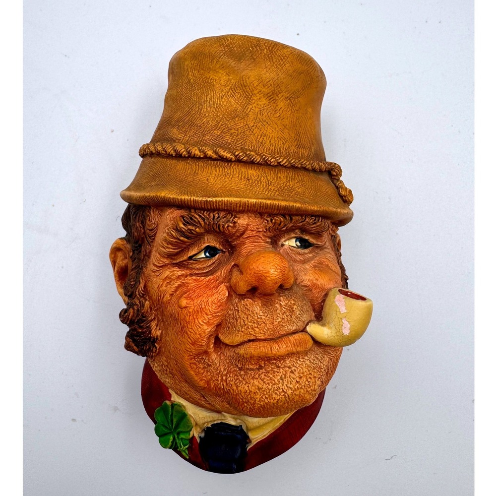 Vintage 1969 Bossons Paddy Chalkware Head Wall Hanging Irish Man w/ Pipe England